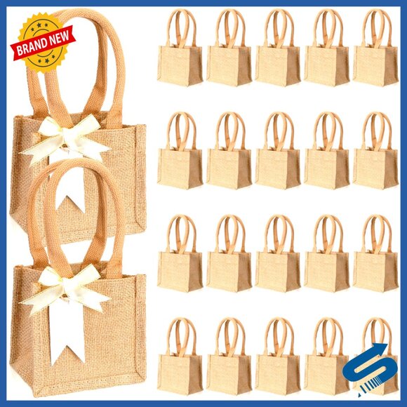 Mini Burlap Jute Tote Bags Reusable Eco Friendly DIY Craft Gift Set